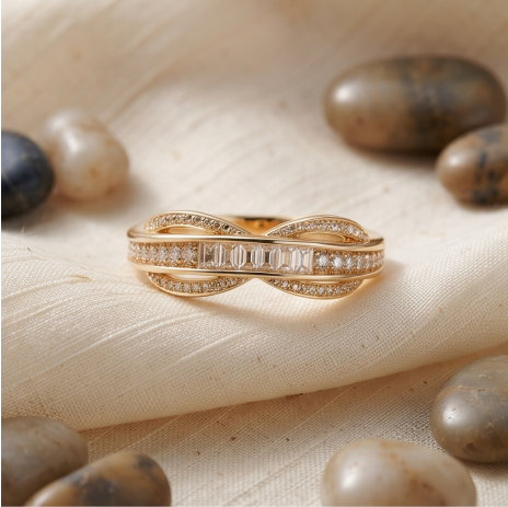 Radiant Baguette and Pavé Crossover Ring