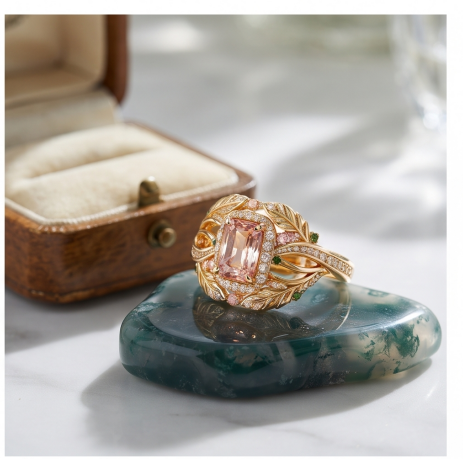 Enchanted Peach Topaz and Botanical Wreath Ring