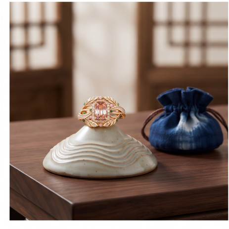 Enchanted Peach Topaz and Botanical Wreath Ring