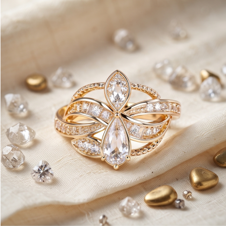 Luminous Pear-Cut Cluster Statement Ring