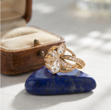 Luminous Pear-Cut Cluster Statement Ring