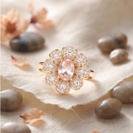 Peach Blossom Pavé Cluster Statement Ring