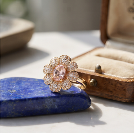 Peach Blossom Pavé Cluster Statement Ring