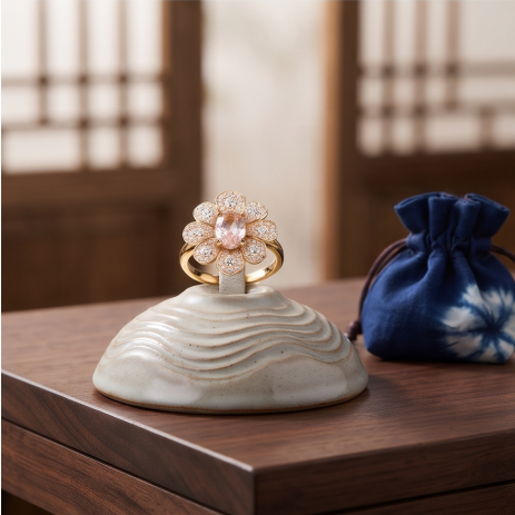 Peach Blossom Pavé Cluster Statement Ring
