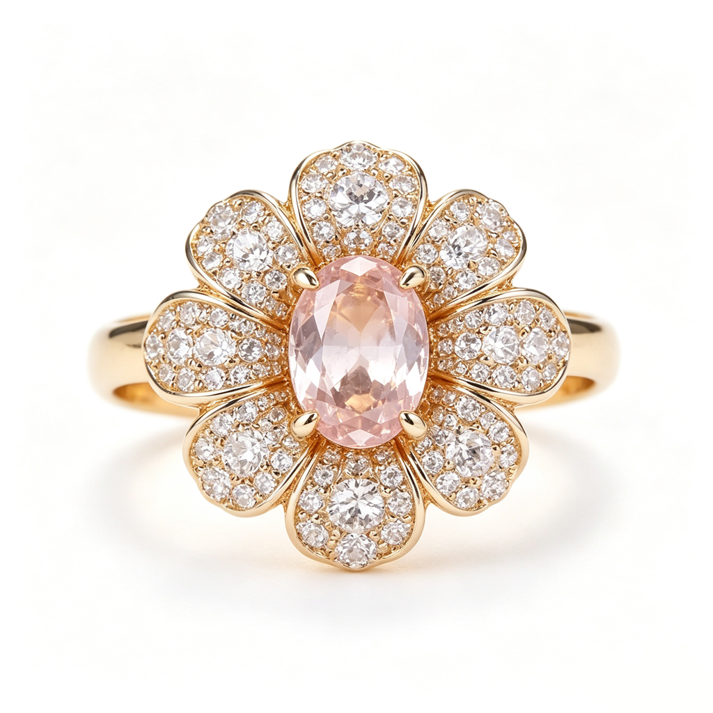 Peach Blossom Pavé Cluster Statement Ring