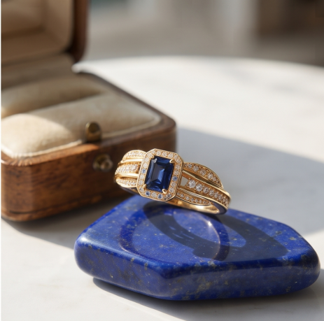 Regal Sapphire Emerald-Cut Halo Ring