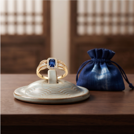 Regal Sapphire Emerald-Cut Halo Ring