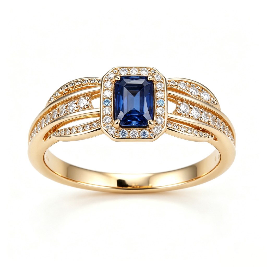 Regal Sapphire Emerald-Cut Halo Ring