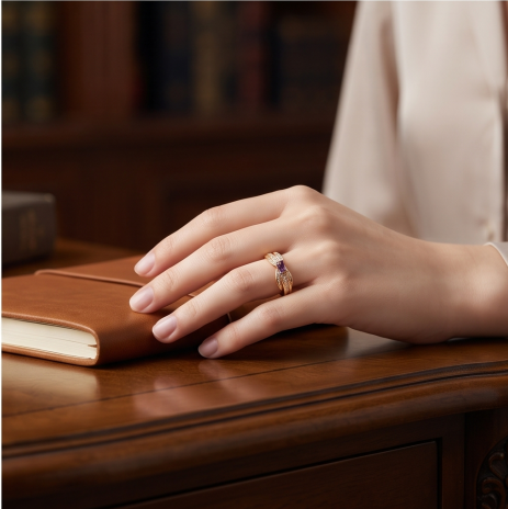 Lavender Baguette and Pavé Crossover Ring