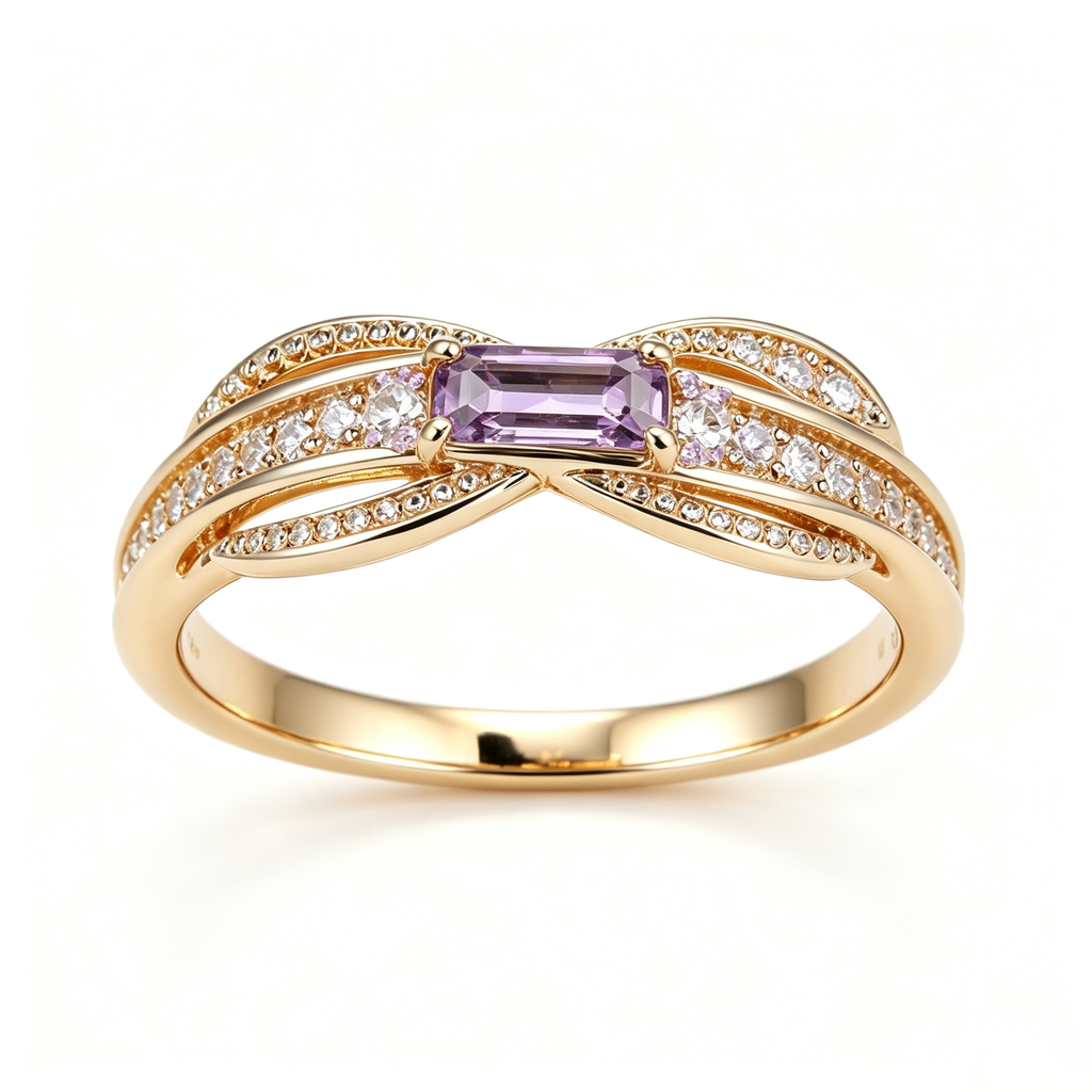 Lavender Baguette and Pavé Crossover Ring