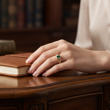 Regal Emerald-Cut Green Tourmaline Halo Ring