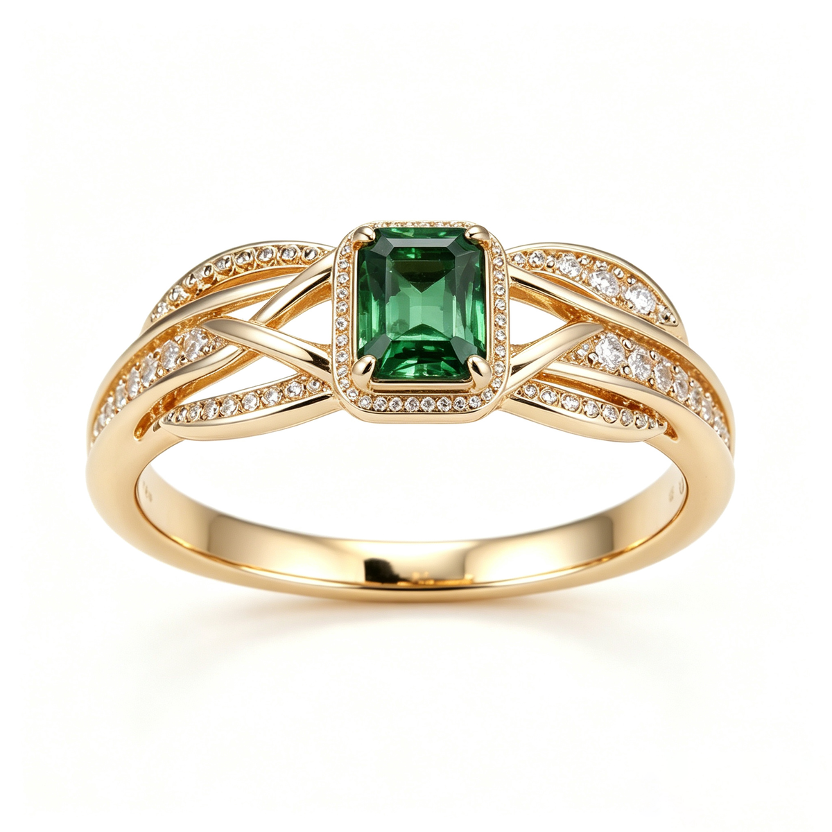 Regal Emerald-Cut Green Tourmaline Halo Ring