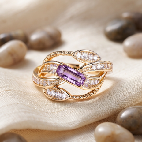 Enchanged Lavender Leaf Baguette Ring