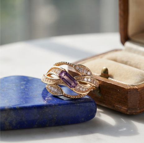 Enchanged Lavender Leaf Baguette Ring