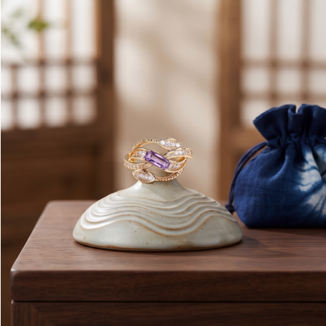 Enchanged Lavender Leaf Baguette Ring