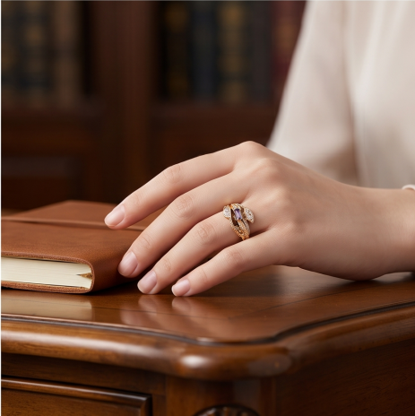 Enchanged Lavender Leaf Baguette Ring