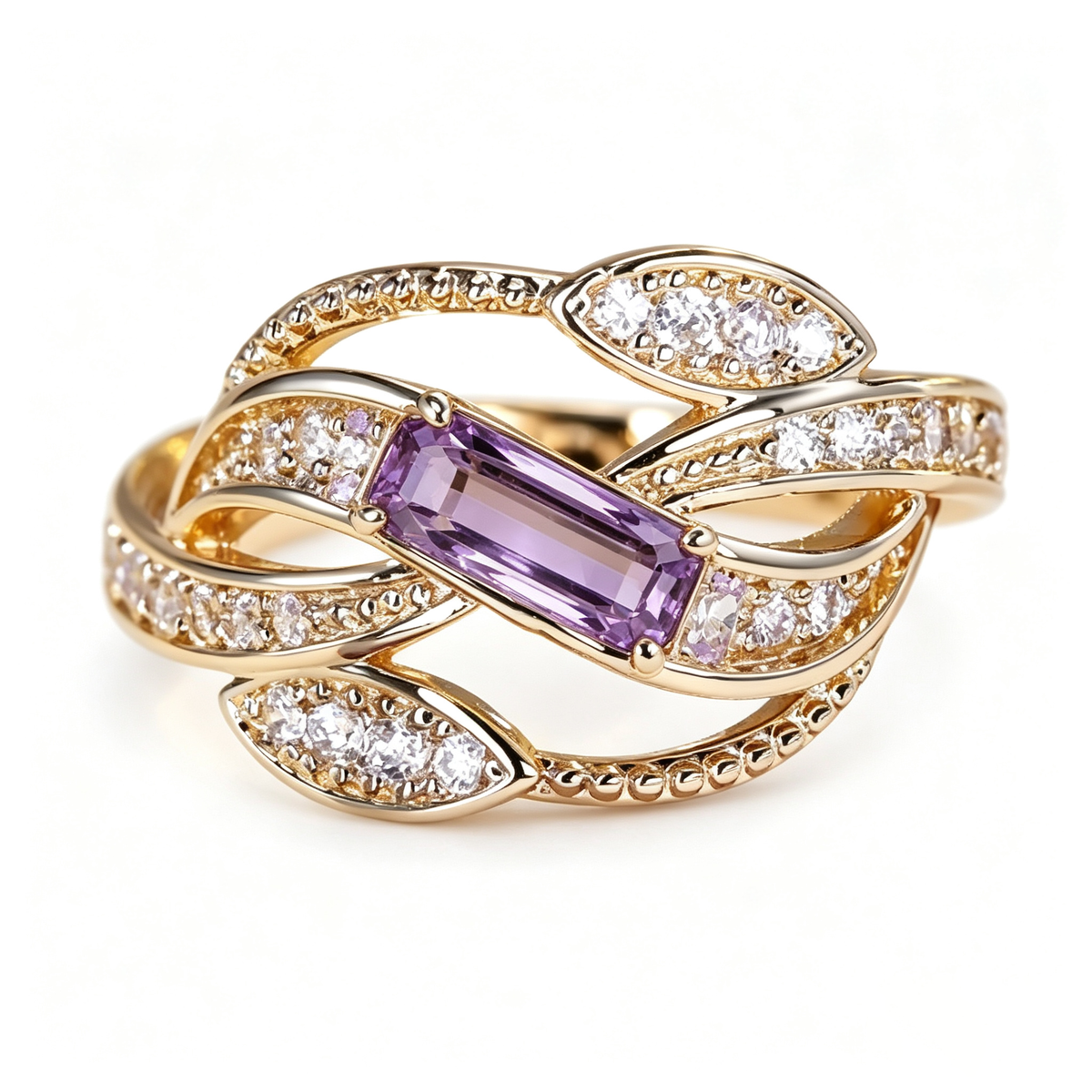 Enchanged Lavender Leaf Baguette Ring
