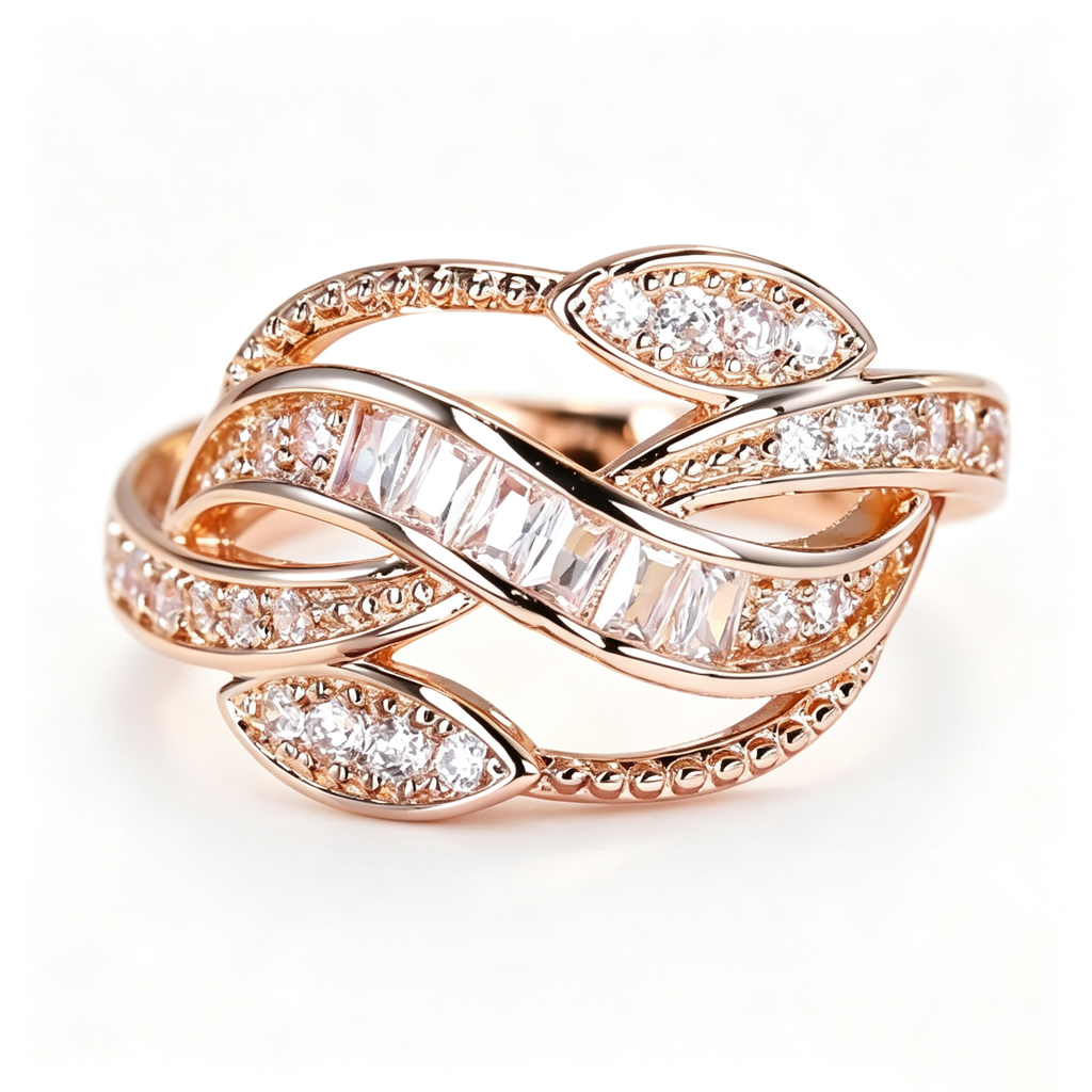 Luminous Baguette Leaf Crossover Ring